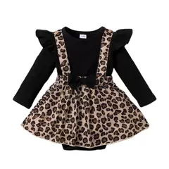 Vestido de bebê recém-nascido com arco, manga comprida, vestidos leopardo, roupas Onesie, moda infantil, macacão bonito, 0-18Months, outono - Wolf Magazine