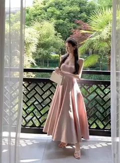 Topanoma-vestido de noite gola quadrada para as mulheres, sem mangas, elegante, doce, para o banquete, casamento, damas de honra