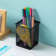 MOTINO-Porta Lápis para Mesa de Escritório, Malha De Metal, Quadrado, Pote De Caneta Redonda, Caso Do Copo, Recipiente, Organizador, Durável, 1Pc - loja online