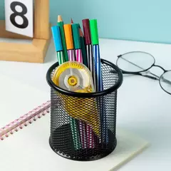 Imagem do MOTINO-Porta Lápis para Mesa de Escritório, Malha De Metal, Quadrado, Pote De Caneta Redonda, Caso Do Copo, Recipiente, Organizador, Durável, 1Pc