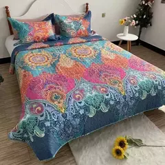 Imagem do Colcha acolchoada com estampa floral, 180x220/220x240cm na cama, capa xadrez, estilo americano, colcha de verão, cobertor para adultos