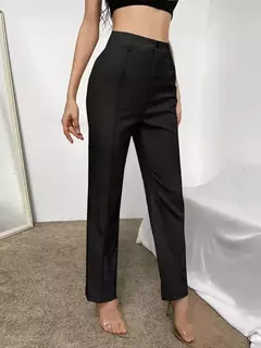 Imagem do Calça reta de cintura alta feminina, calça casual, detalhes de costura, terno, monocromática, moda
