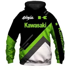 Imagem do Capuz de manga comprida masculino, capuz de ciclismo Kawasaki motocicleta esportiva, camisa casual adulto entusiasta de motocicletas, 3D