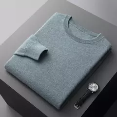 Pulôver masculino de malha com mangas compridas, suéter 100% lã merino, top casual básico de cor sólida, moda - loja online
