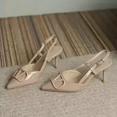 Sandálias de salto com fivela para mulheres, Slingbacks, dedo apontado, saltos finos, bombas de festa, marca - loja online