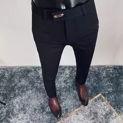 Calça formal de negócios casual masculina, slim fit, cor sólida, terno de festa de casamento, escritório, verão - loja online