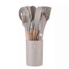 Conjunto De Panelas De Silicone Antiaderente, Utensílios De Cozinha, Espátula, Pá, Batedores De Ovo, Cabo De Madeira, Ferramenta De Cozinha, Utensílios De Cozinha, 12Pcs - comprar online