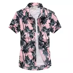 Camisa havaiana de botão manga curta masculina, estampada em coqueiro, camisa Aloha, casual moda praia, plus size, verão, 5XL, 26 cores - loja online
