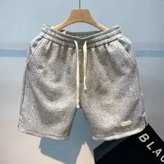 Shorts masculinos de corrida casuais, calças curtas esportivas para jogging, padrão ondulado, cordão monocromático, shorts esportivos de ginástica soltos secos, verão na internet
