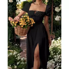 Vestido de renda feminino simples dividido, elegante manga folhada, vestido A, roupas femininas, pendulares, temperamento, nova moda - Wolf Magazine