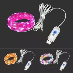 Led silver Wire Fairy Lights USB Powered LED String Lights Garland à prova d'água ao ar livre para Natal Party Wedding DIY Decoração - comprar online