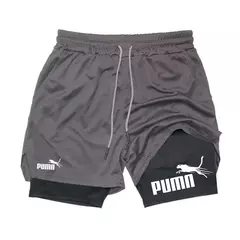 Calções de compressão de dupla camada respirável masculino, elásticos, de secagem rápida, multi-funcional, 2 em 1, verão, M-3XL