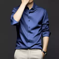 Camisas masculinas de manga comprida, camisas de vestido masculinas, blusa de negócios sociais, cor sólida, anti-rugas, alta qualidade - comprar online