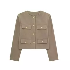 Imagem do TRAF-Casaco Cropped feminino com botão dourado, blazer bomber, streetwear chique, blusa de casacos femininos, moda primavera, 2022