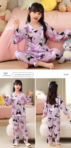 Imagem do Ice Silk infantil Conjunto de Pijamas de manga curta, Pijamas gola V, Anime Sanrio Kuromi Minha melodia Desenhos animados, Cinnamoroll Menina, Cinnamoroll
