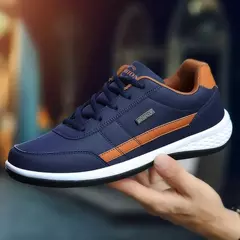 Sapatos masculinos de couro pu tênis tendência casual respirável lazer masculino tênis antiderrapante calçados vulcanizados tenis masculino - comprar online