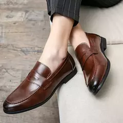 Mocassins de couro genuíno masculino, sapatos de negócios, vestido de noiva, moda casual, centavo, macio - Wolf Magazine