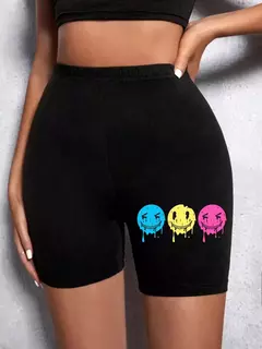 Meia-calça curta feminina casual fitness, amor engraçado, estampas gráficas de rosto sorridente, leggings elásticas altas, roupas esportivas femininas finas e macias na internet