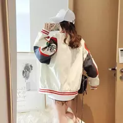 Sobretudos bordados para mulheres, uniforme de beisebol, jaqueta solta, casacos vintage, estampa de motocicleta, moda, outono e inverno - Wolf Magazine