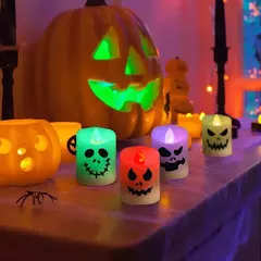 6 pçs halloween led fantasma abóbora vela luz lâmpada brilhante festa de halloween casa bar decoração casa assombrada adereços de terror - comprar online