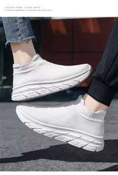 Tênis de corrida respirável masculino e feminino, calçados esportivos leves, tênis slip-on, meias da moda, tamanho grande 46, venda quente - comprar online