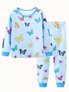 Unicórnio cartoon pijama para meninas, manga longa, duas peças set