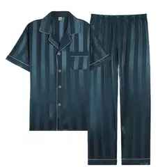 Conjunto de pijama de seda fino masculino, manga comprida e calça curta, pijama, calça para dormir - Wolf Magazine