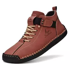 Imagem do Botas de couro masculinas artesanais, sapatos casuais com renda, botas de tornozelo, sem amarração, tênis masculinos plus size, 39-48, outono