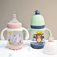 Garrafa de desenho animado para alimentação de bebês recém-nascidos, sem BPA, à prova de queda e vazamento, 240ml
