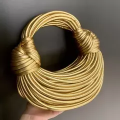 Imagem do Bolsa atada corda artesanal para mulheres, embreagem noite dourada e prateada, bolsas hobo atadas, nova marca de designer, luxo e chique, 2023