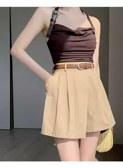 Shorts femininos casuais de cintura alta linha A saias, calças femininas soltas irregulares e chiques, moda verão, novo, 2024 na internet