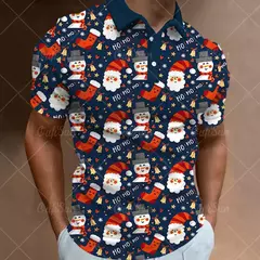 3D Natal Imprimir Polo T-shirts para homens, camisas soltas de grandes dimensões, Street Designer, mangas curtas, roupas simples, alta qualidade - comprar online