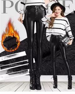 Imagem do Calça feminina de couro estica, calça casual de veludo inverno, perneira de lápis feminina grossa quente, cintura alta, outono
