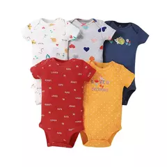 Bodysuits de mangas curtas para bebês meninos e meninas, 100% algodão, macacão recém-nascido, roupas infantis, 6-24 meses, 5 pçs/lote - Wolf Magazine