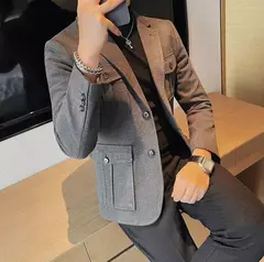 Blazers masculinos de peito único, ternos cinza, casacos grandes, tamanho grande, moda de alta qualidade, novo em 2020