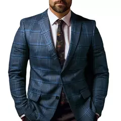 Casaco de terno xadrez slim fit estampado masculino, fechamento de botão único, cardigã reto de comprimento médio, casaco de trabalho, estilo comercial formal, manga comprida, cardigã na internet