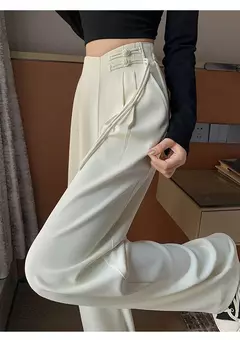 Imagem do Calça cheia de pernas largas feminina, cintura alta, terno de botões, elegante, minimalismo, reta, calça larga, feminina, primavera, verão, novo, 2022
