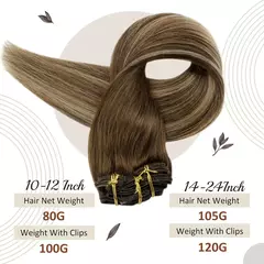 Imagem do Extensões de cabelo humano com brilho completo, clipe em extensões de cabelo humano, 7 peças, 105g, trama dupla, cabelo humano para mulheres