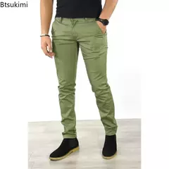 Imagem do Calça casual diária monocromática masculina, de escritório, empresarial, fina, longa, alta qualidade, reta, social, masculina, nova moda