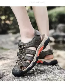 Novas sandálias masculinas de couro genuíno macio sandálias sapatos masculino - loja online