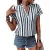 Top com decote em v impresso digital para mulheres, camisa casual, listrada em cores, férias havaianas, plus size, moda verão, novo, 2024