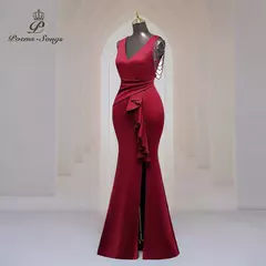 Vestido sexy de fenda lateral para mulheres, Vestido longo de baile, Ombro macio de cetim, Vestidos de noite, Vestido Maxi na internet