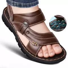 Sandálias masculinas de couro genuíno, sapato de praia de sola grossa, chinelos antiderrapantes, chinelos masculinos de verão, adulto - comprar online