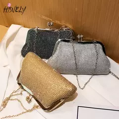 Diamante de ouro sacos de noite para mulheres, bolsa de luxo, corrente elegante, ombro crossbody bag, embreagem festa casamento, moda, 2024 - loja online