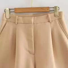 Imagem do TRAF-Bermudas de cintura alta para mulheres, bolsos laterais, dardos dianteiros, vintage, com zíper, calças curtas femininas, moda