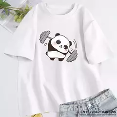 Imagem do Panda das mulheres camiseta, bonito, engraçado, algodão, oversize, para levantamento de peso, fitness, ginásio