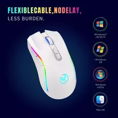 HXSJ-T69 Mouse mecânico sem fio para jogos, 2.4G, RGB, ergonômico, 7 botões programáveis, 4800DPI, Office Gamer
