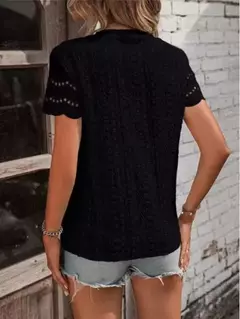 Camiseta feminina de algodão topos 2024 verão rua oco para fora simples cor sólida v camisa casual y2k t camisa branca blusa mujer moda - loja online