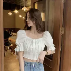ZHUANQING-Top feminino sexy, monocromático, design de bandagem retrô, moda popular, estilo coreano, elegante feminino na faculdade, verão, novo