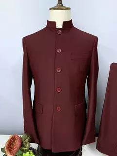 Conjunto de terno de túnica masculino single breasted stand colarinho, blazers, jaqueta, calças, boutique, moda casual, casaco, calças, 2 peças, 2023 - comprar online